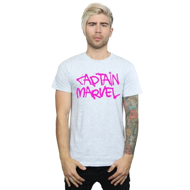 Image of Marvel Marvel Men Captain Spray Text T-Shirt in Grey Size: Small Grey S Male 5059114191260
