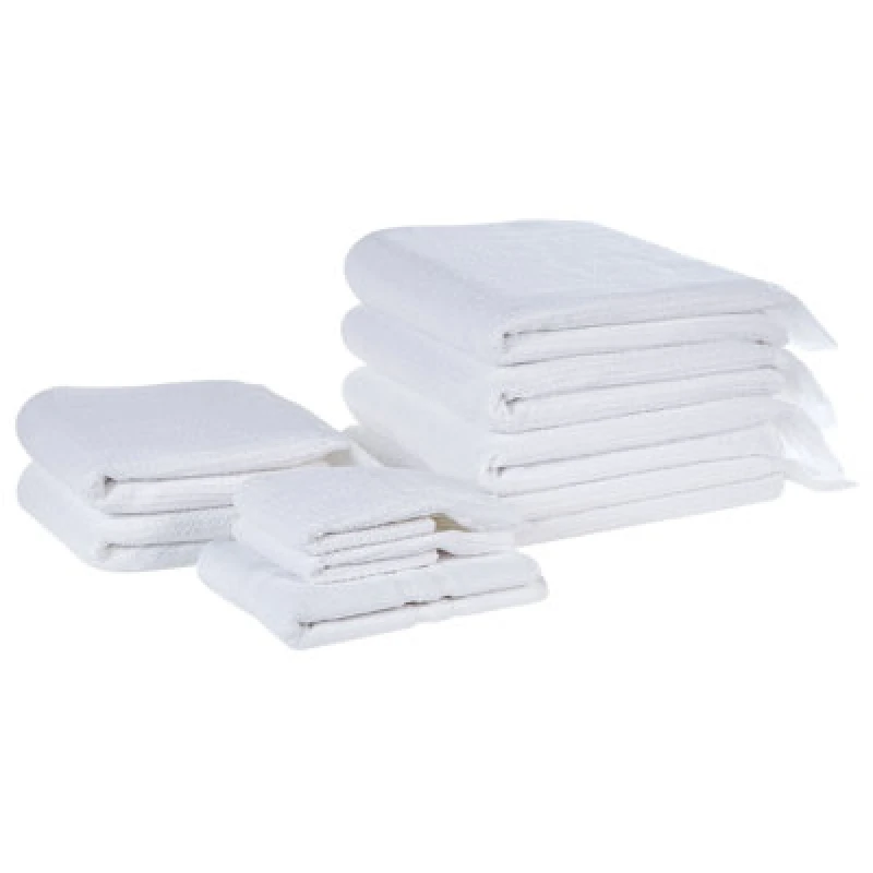 Image of Beliani Set Of 9 Towels Atiu Terry Cotton White