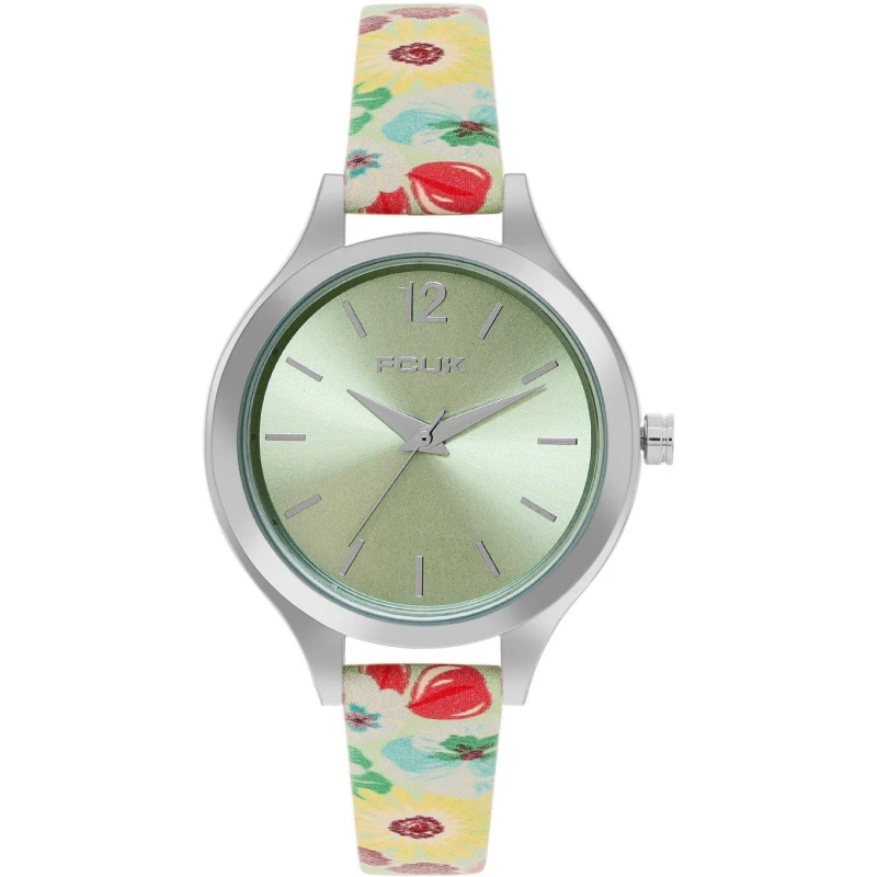 Image of FCUK Floral Printed Strap Womens Watch Green female One Size