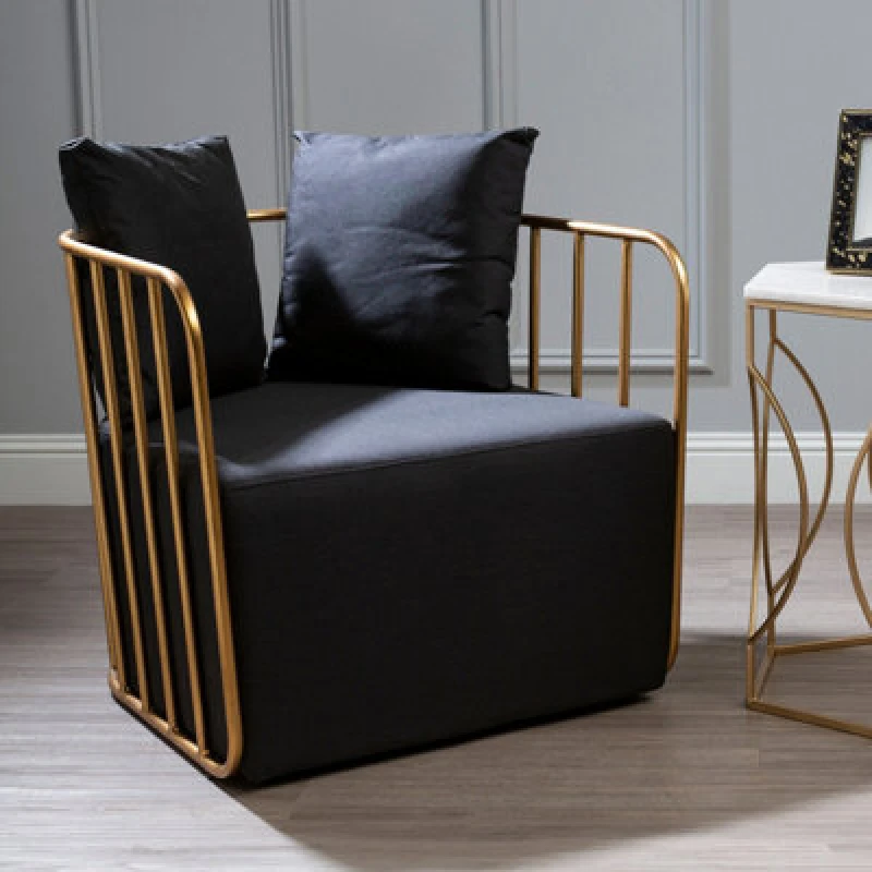 Image of Orsina Chair With Black Fabric Seat , High-Quality Fabric Reading Chair, Gold Finish Accent Chair