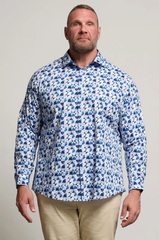 Image of BadRhino BadRhino Men Geometric Long Sleeve Shirt in Light Blue Light Blue One Size Male 5063589036971