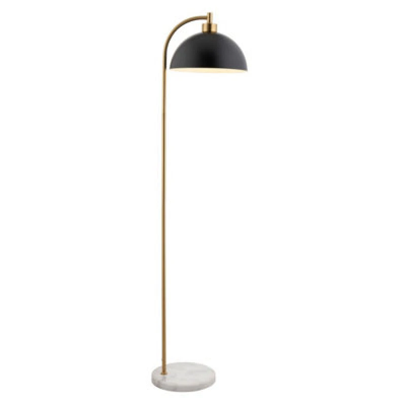 Image of Buchanan Floor Lamp Matt Black, Antique Brass Plate, Grey Marble, 1x E27