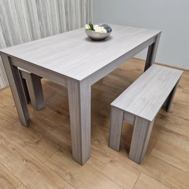 Image of KOSY KOALA Kosy Koala - Dining Table and 2 Benches Grey 2 Wooden Benches Wood Dining Set Furniture Arrow grey 140 + 2 benches