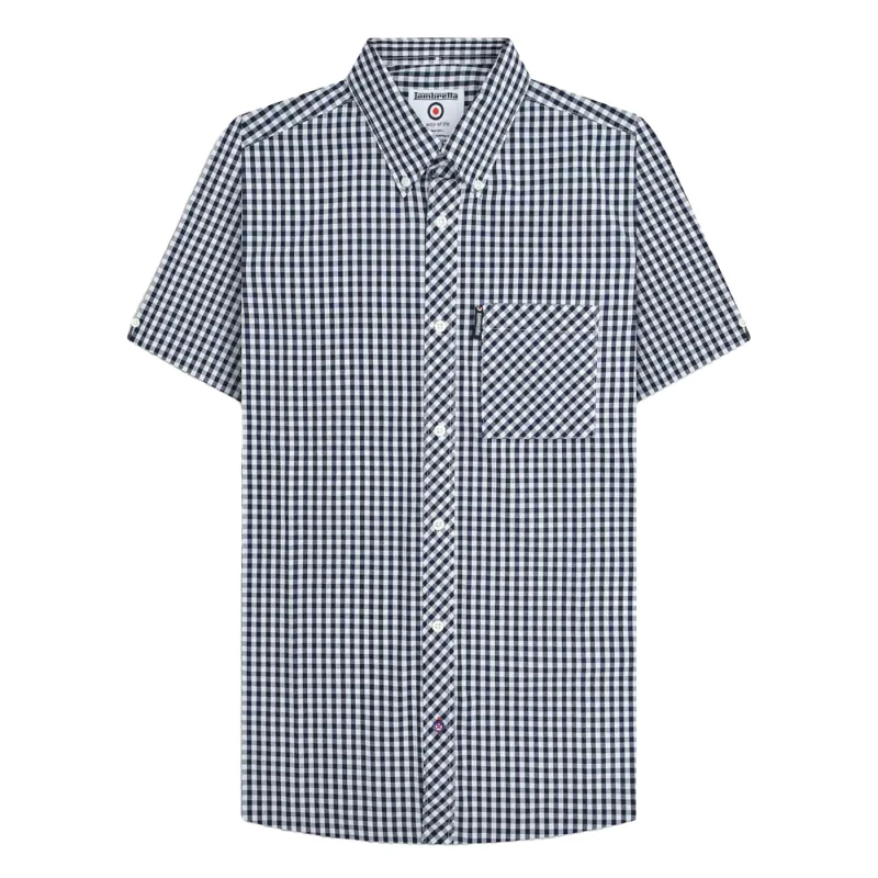Image of Lambretta Lambretta Men SS25 Gingham Shirt in Navy Size: Small Navy S Male 5063703812832
