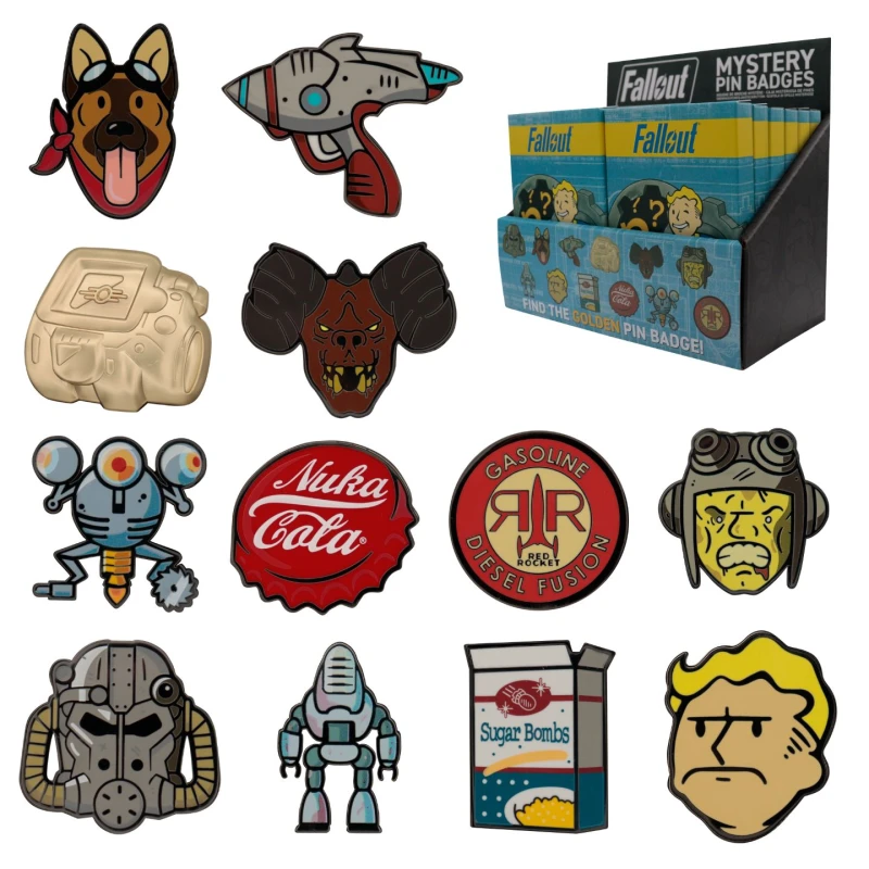 Image of Fallout Mystery Pin Badges CDU Box Containing x12 Blind Boxes of Pins Multicolor Unisex