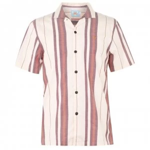 Image of Farah Vintage Farah V Neck Striped Short Sleeve Shirt - 253 Cream