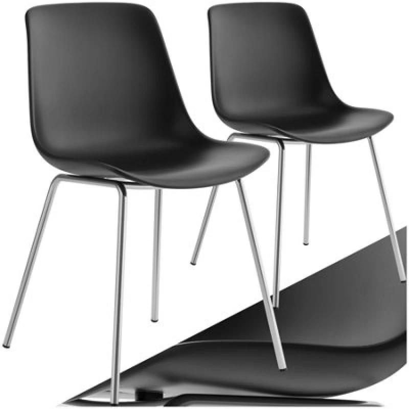 Image of Tectake Set Of 2 Dining Chair Mave - Large Plastic Seat, Ergonomic, High Backrest, 120 Kg Load Capacity - Black/chrome