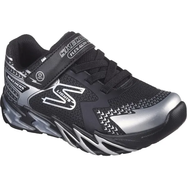 Image of Skechers Boys S Lights Flex Glow Bolt Trainers UK Size 2 (EU 35) Black/Silver SKE2217-BKSL-2