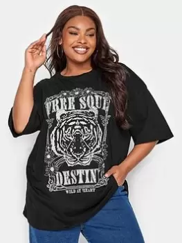 Image of Yours Boxy Tee 2 Pack - Black & Wild Tiger, Black, Size 18, Women