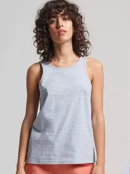 Image of Superdry Vintage Logo Organic Stripe Vest -blue, Blue, Size 10, Women