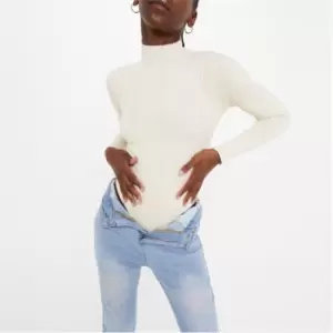 Image of Missguided Recycled Petite High Neck Rib Bodysuit - Cream