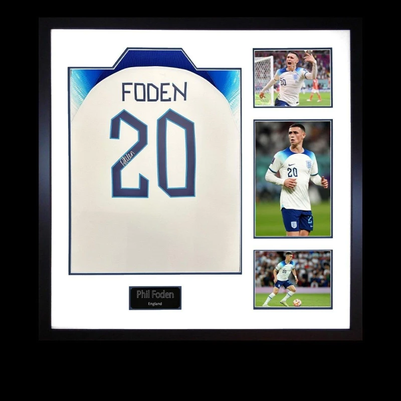 Image of The Fan Cave Phil Foden Signed England Shirt Elite Frame White unisex 820x820mm