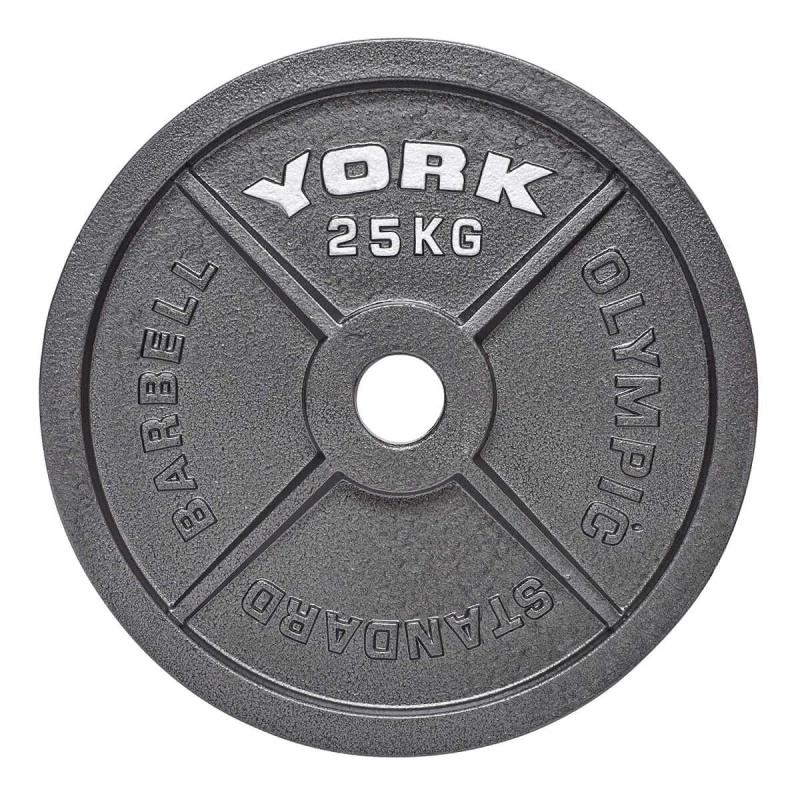 Image of York Olympic Hammertone Cast Iron Weight Plate 1 x 25kg Grey