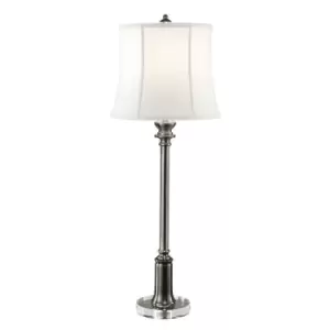 Image of Table Lamp Taller Slim True White Cotton Linen Shade Antique Nickel LED E27 60W