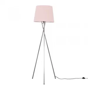 Image of Camden Chrome Tripod Floor Lamp with XL Dusty Pink Aspen Shade