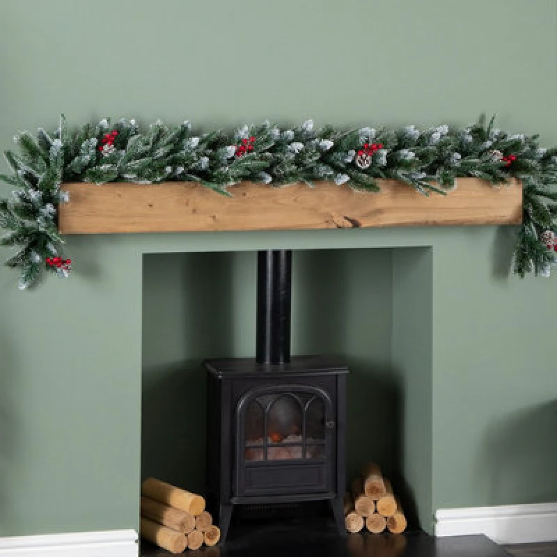 Image of Samuel Alexander 1.8M (6ft) New Jersey Christmas Garland With Red Berries Pinecones & Snow Tipped Pvc Branches