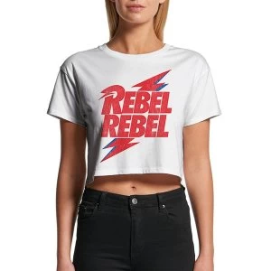 Image of David Bowie - Rebel Rebel Womens Large Crop Top - White