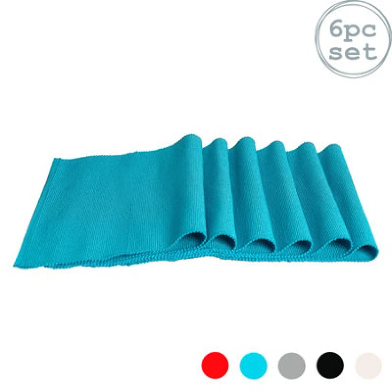 Image of Nicola Spring Ribbed Cotton Placemats - 48 X 33Cm - Light Blue - Pack Of 6