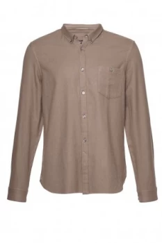 Image of Mens French Connection Classic Flannel Plain Shirt Khaki