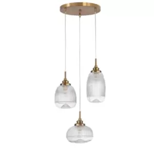 Image of Estevan 3 Light Cluster Pendant Ceiling Light Satin Gold Metal Clear Glass LED E14 - Merano