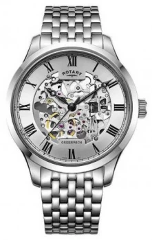 Image of Rotary Mens Greenwich Stainless Steel Bracelet Skeleton Watch