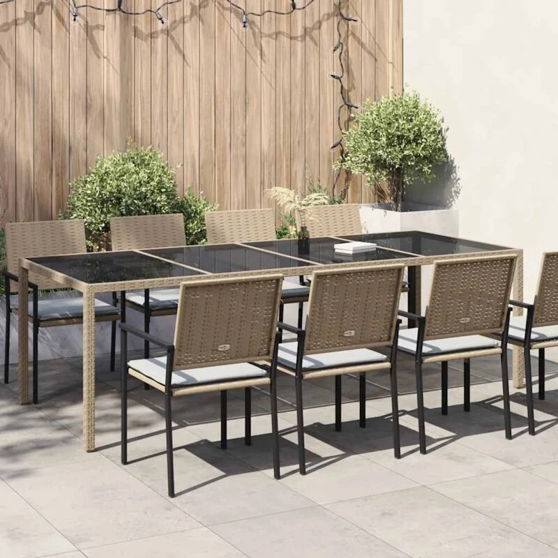 Image of VIDAXL Garden Table Beige 250x100x75cm Tempered Glass and Poly Rattan Vidaxl 8720286666647