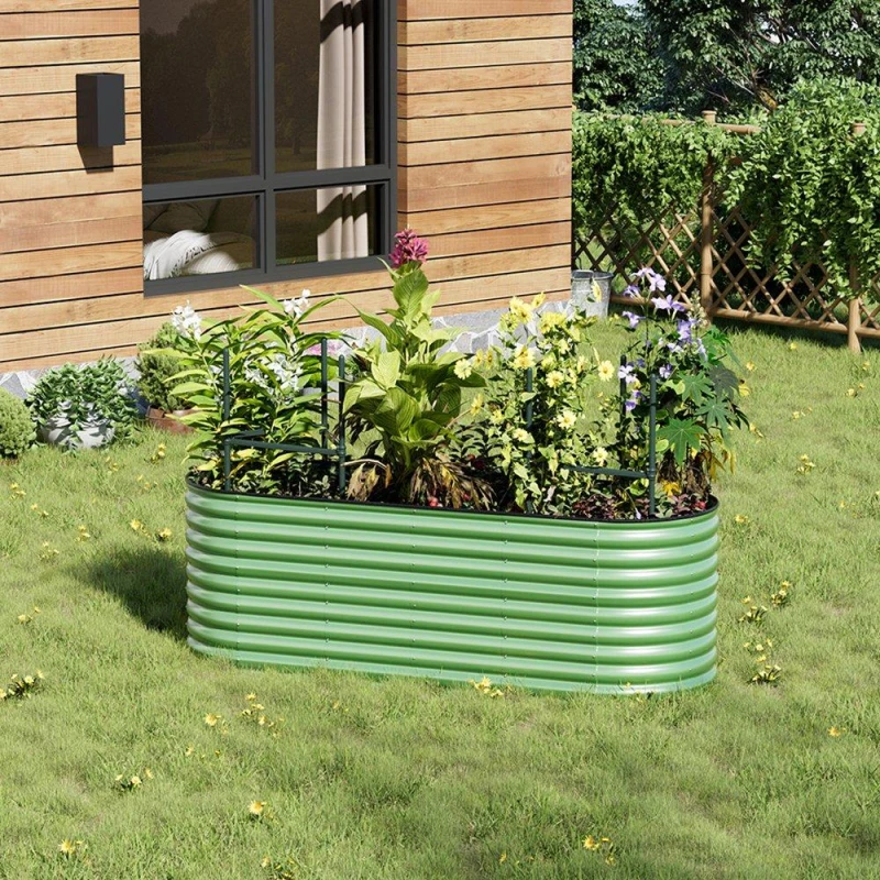 Image of Breeins Oval-Shaped Galvanized Steel Raised Garden Bed Green unisex One size