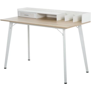 Image of Homcom - Modern Study Desk Home Office Workstation Steel Frame Wide White