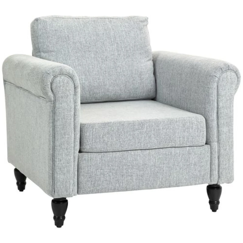 Image of HOMCOM Vintage Armchair Fabric Accent Chair with Wood Legs Light Grey TJ Hughes 5061025033416