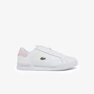 Image of Lacoste Womens Twin Serve Leather Accent Trainers Size 3 UK White & Light Pink