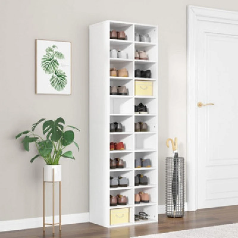 Image of Vidaxl Shoe Cabinet White 54X34X183cm Engineered Wood Shoe Cabinets