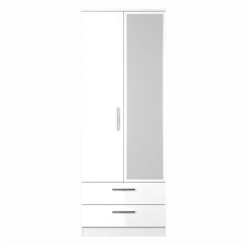 Image of Welcome Furniture Contrast Double 2 Drawer Mirror Wardrobe White Matt unisex Large