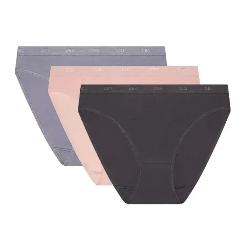 Image of Dim Pack of 3 womens panties DIM Coton Stretch Pockets Eco Marron Female 44/46