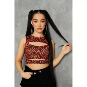 Image of I Saw It First Black Tiger Print Cut Out Sleeveless Crop Top - Black