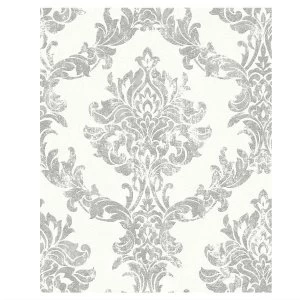 Image of Boutique Opal Damask Wallpaper - Silver