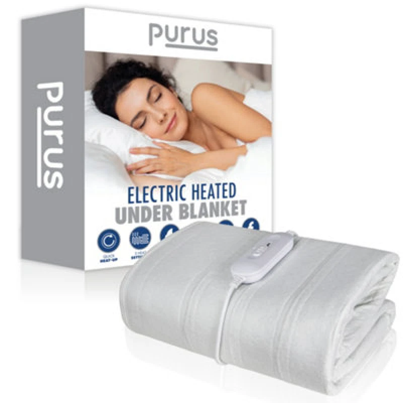 Image of Purus Double Electric Blanket Soft Fleece Fitted Bed Underblanket 3 Setting Heat Control