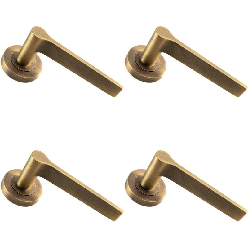 Image of Loops 4x PAIR Straight Rounded Handle on Round Rose Concealed Fix Antique Brass Metallics
