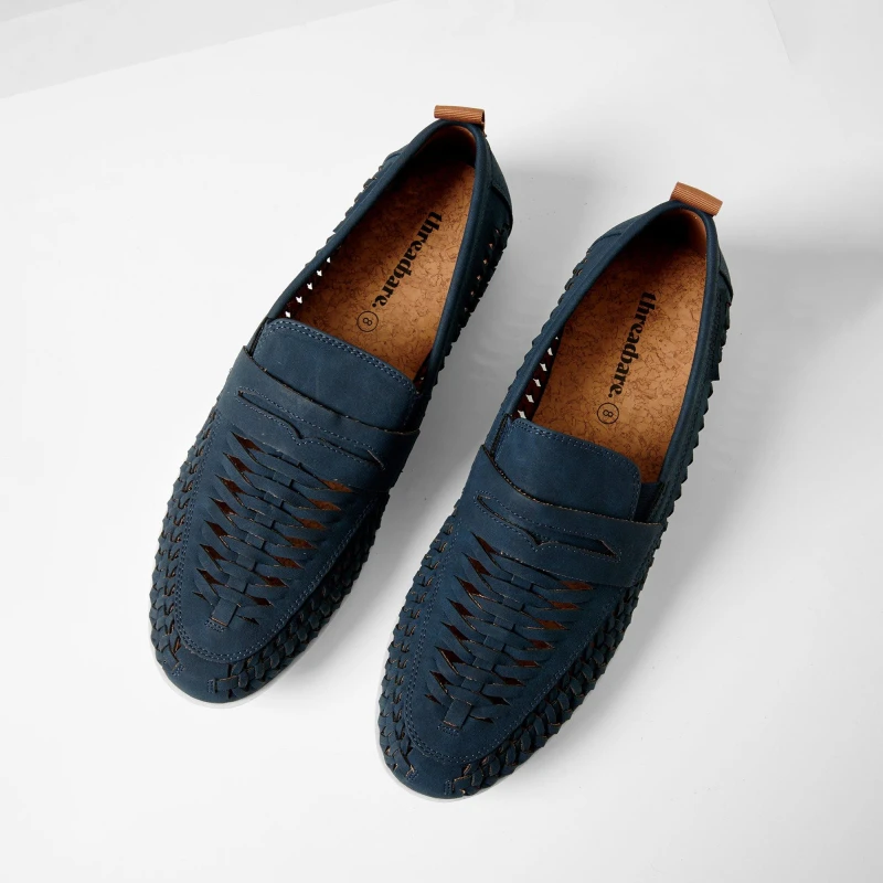 Image of Threadbare Faux Suede Woven Loafers Navy male 8