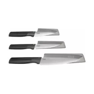 Image of Joseph Joseph 3 Piece Elevate Knife Set with Ergonomic handles. Kitchen Paring, Serrated & Chef's knife with storage sheaths, knives made from