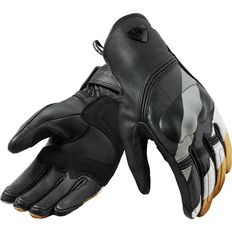 Image of Rev It Redhill Ladies Leather Motorcycle Gloves M Black Ocher Yellow Black Ocher Yellow