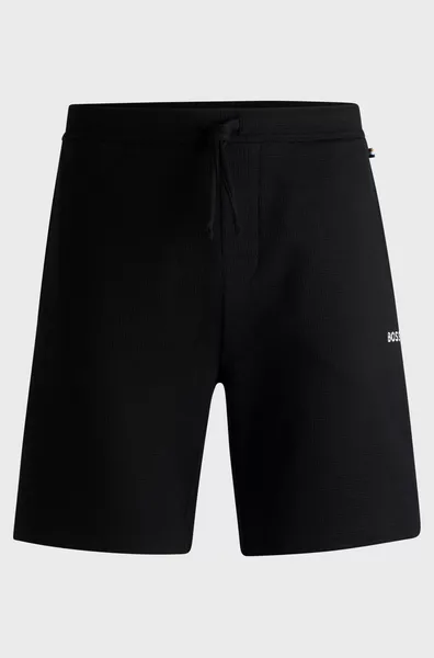 Image of BOSS Bodywear Waffle Cotton-Blend Jersey Lounge Shorts - L Black Underwear and Nightwear male 50480828-001 L
