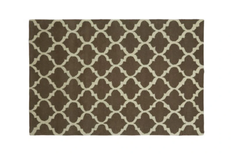 Image of Orsina Brown And Natural Hand Tufted Rug, Durable Cotton Wool Blend Quatrefoil Pattern Rug, Geometric Rug