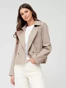 Image of PIECES Cropped Trench Jacket -beige, Beige, Size XS, Women