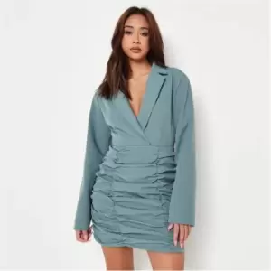 Image of Missguided Ruched Detail Blazer Dress - Blue