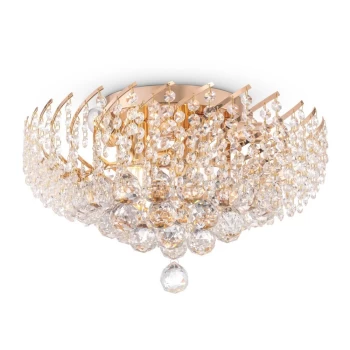 Image of Karolina Semi Flush Ceiling Lamp Gold & Crystal, 6 Light, E14