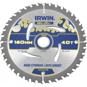 Image of Irwin Weldtec Construction Saw Blade 160mm 40T 20mm