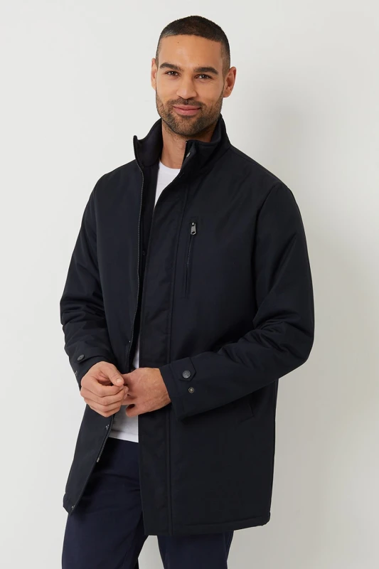 Image of Threadbare 'Broxburn' Showerproof Funnel Neck Lightweight Mac Navy