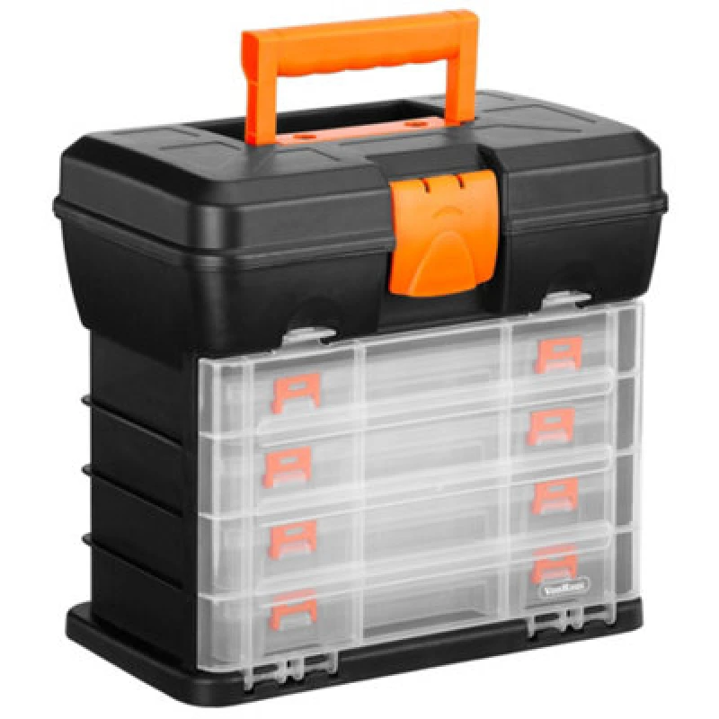 Image of Vonhaus Utility Tool Box Storage Organiser Case With 4 Drawers & Adjustable Dividers