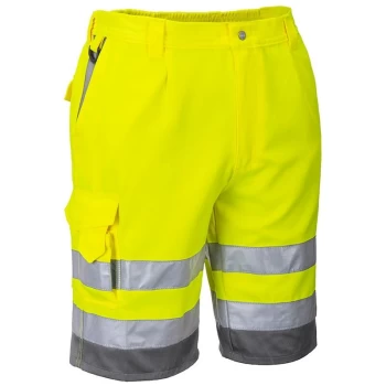Image of E043YGYXL - sz XL Hi-Vis Poly-cotton Shorts - Yellow/Grey - Portwest