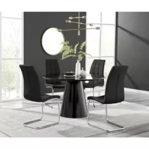 Image of Furniturebox Palma Black Semi Gloss 120cm Round Minimalist Dining Table & 4 Black Murano Chairs